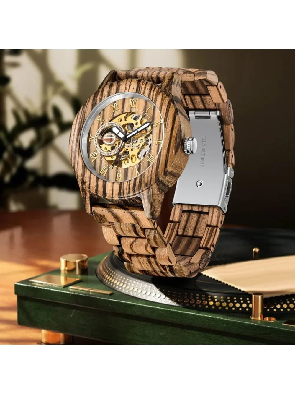 Men's Brown Analog Quartz No Battery Fashion Mechanical Movement Wooden Watch